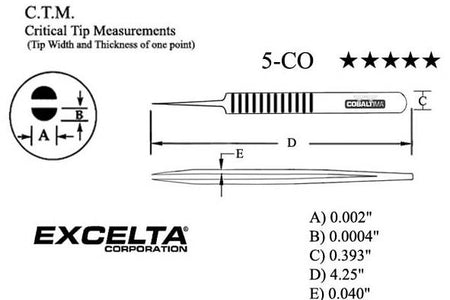 Ultra Fine Pointed Tweezer, Tapered, 5-CO-ET Cobaltima®, Excelta